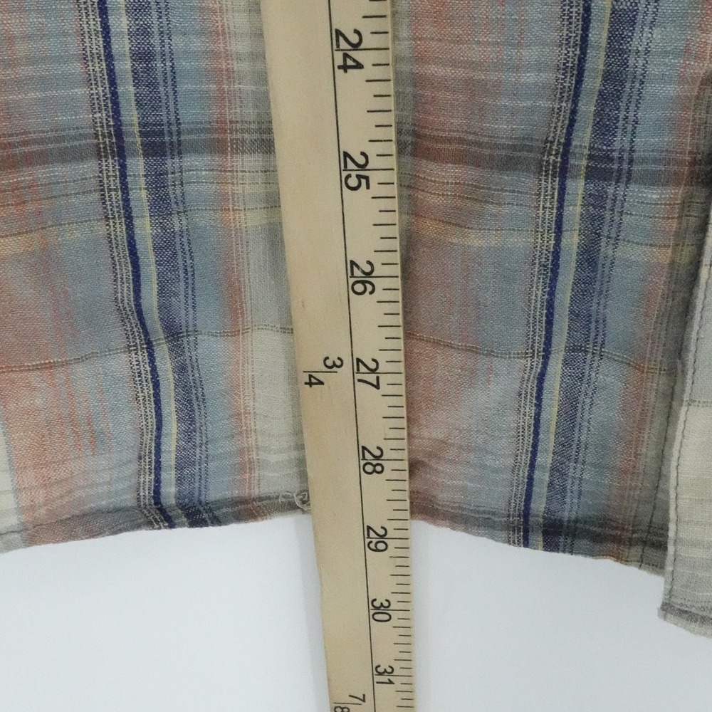 Kuhl Shirt Mens Large Beige Blue Plaid Short Sleeve‎ Linen Blend Outdoors Gorp - Picture 13 of 15
